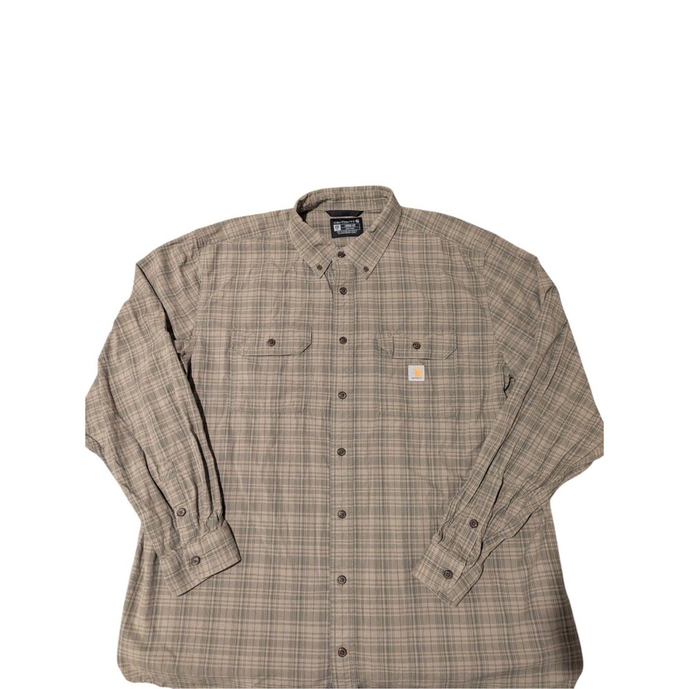 Carhartt Plaid Button Down Shirt 2XL Tall Loose Fit Green Cotton Work TW4447-M